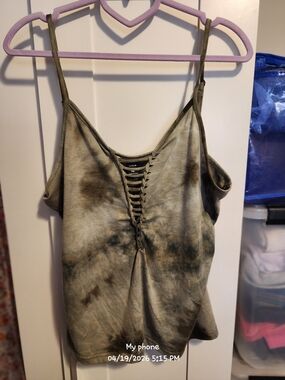 SHEIN Olive Tie-Dye Lace-Up Spaghetti Strap Cami